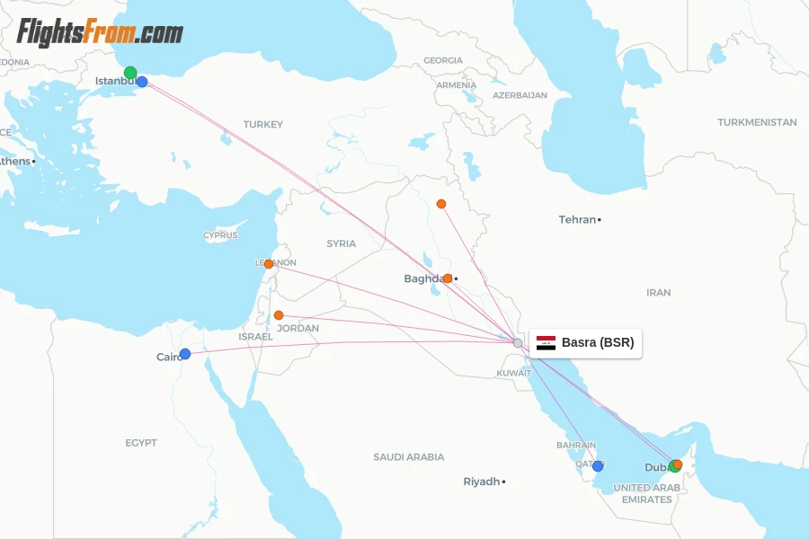 Basra flight map