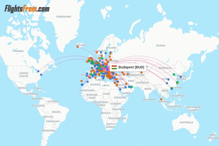 Budapest flight map