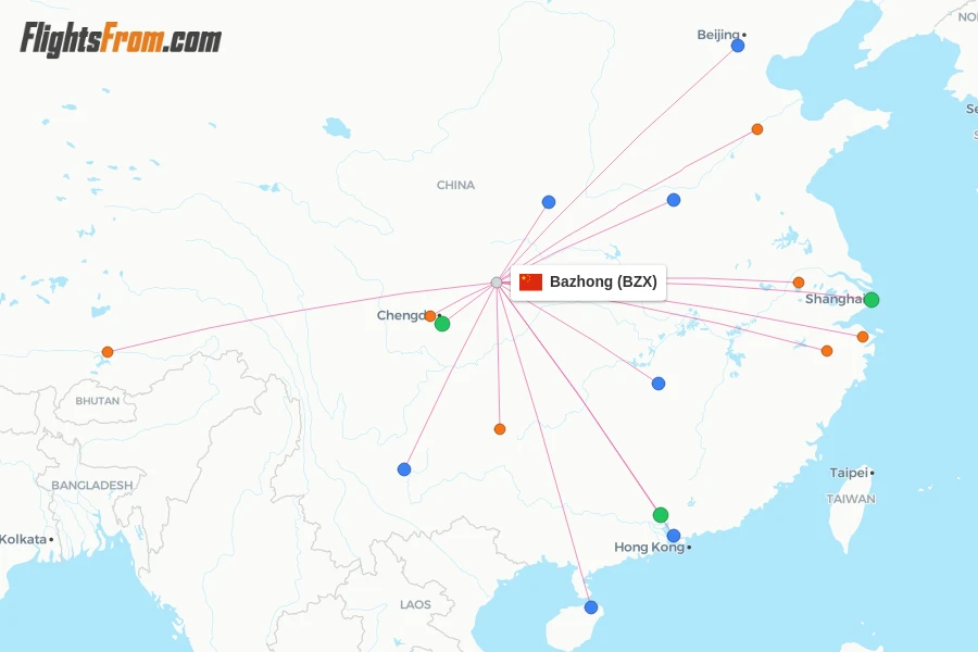 Bazhong flight map