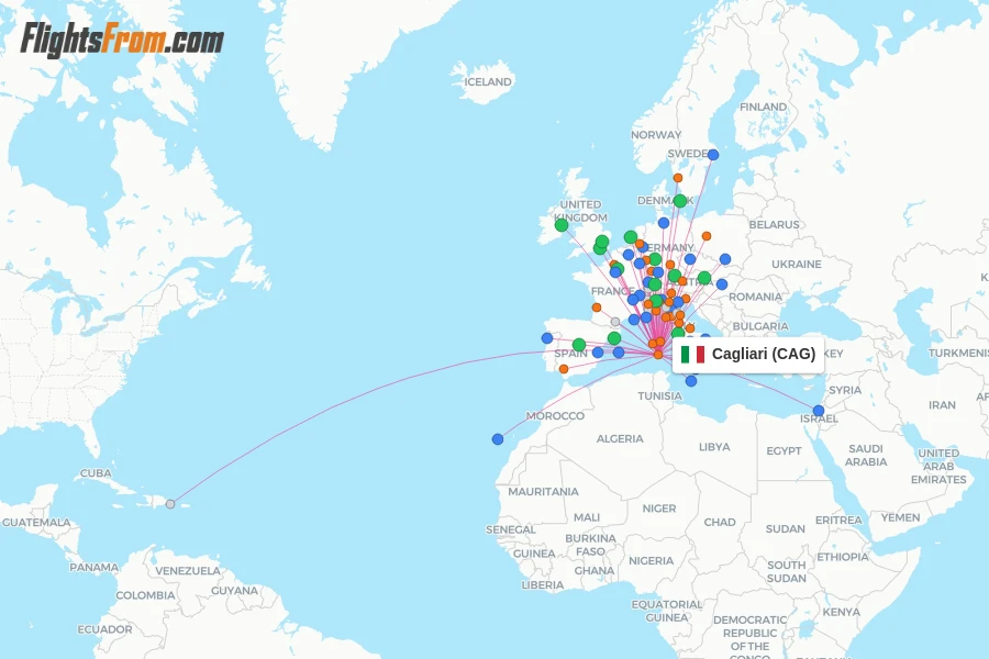 Cagliari flight map