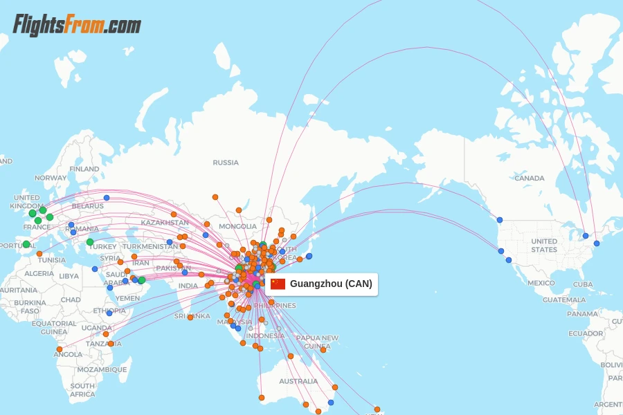 Guangzhou flight map
