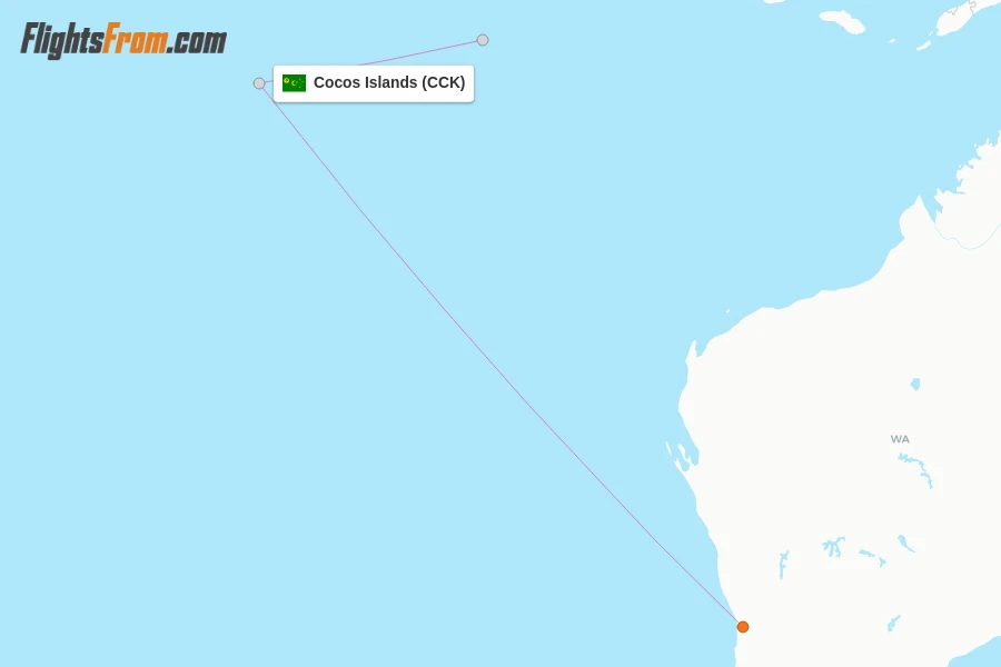 Cocos Islands flight map