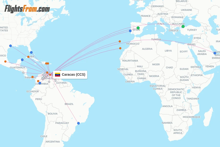Caracas flight map