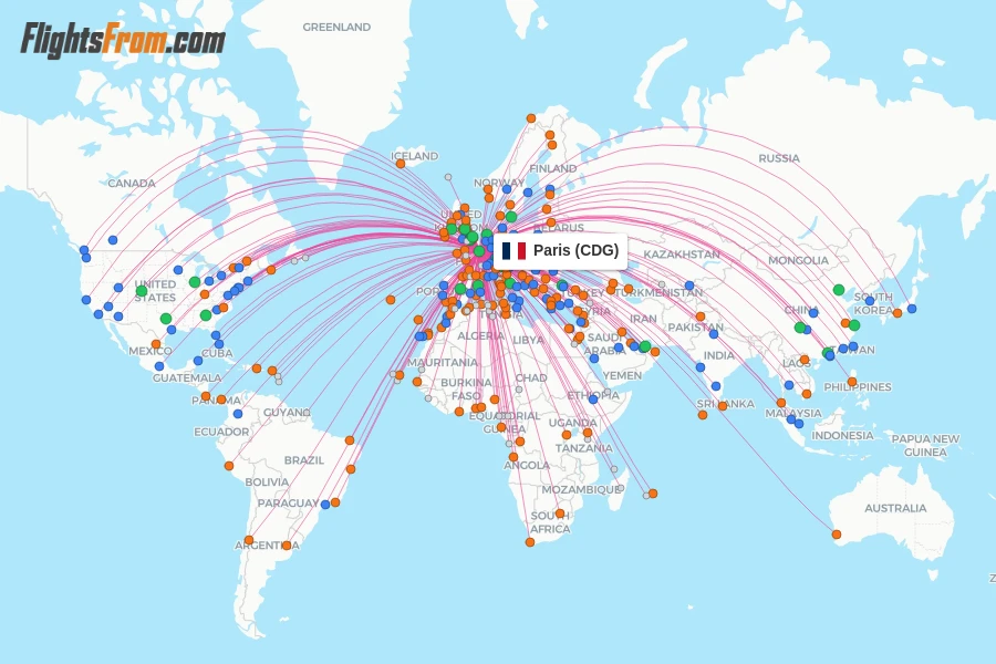 Paris flight map