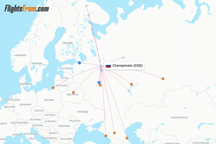 Cherepovets flight map