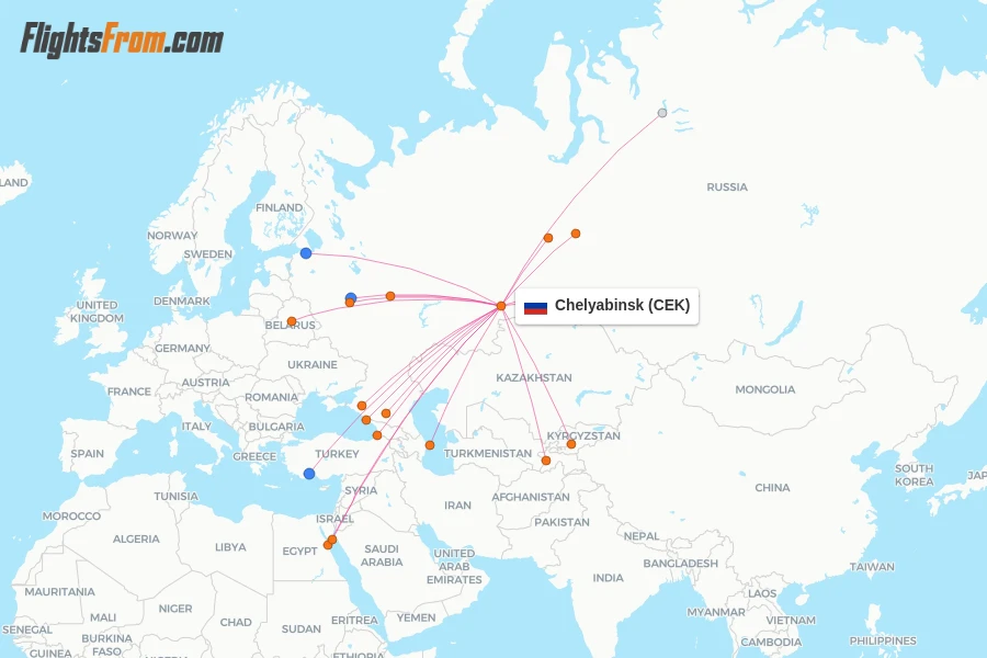 Chelyabinsk flight map