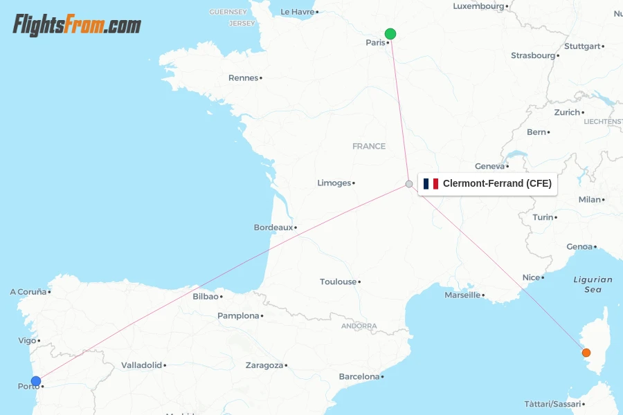 Clermont-Ferrand flight map