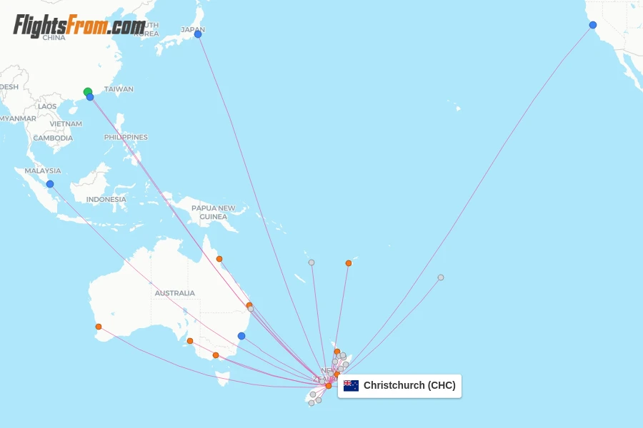 Christchurch flight map