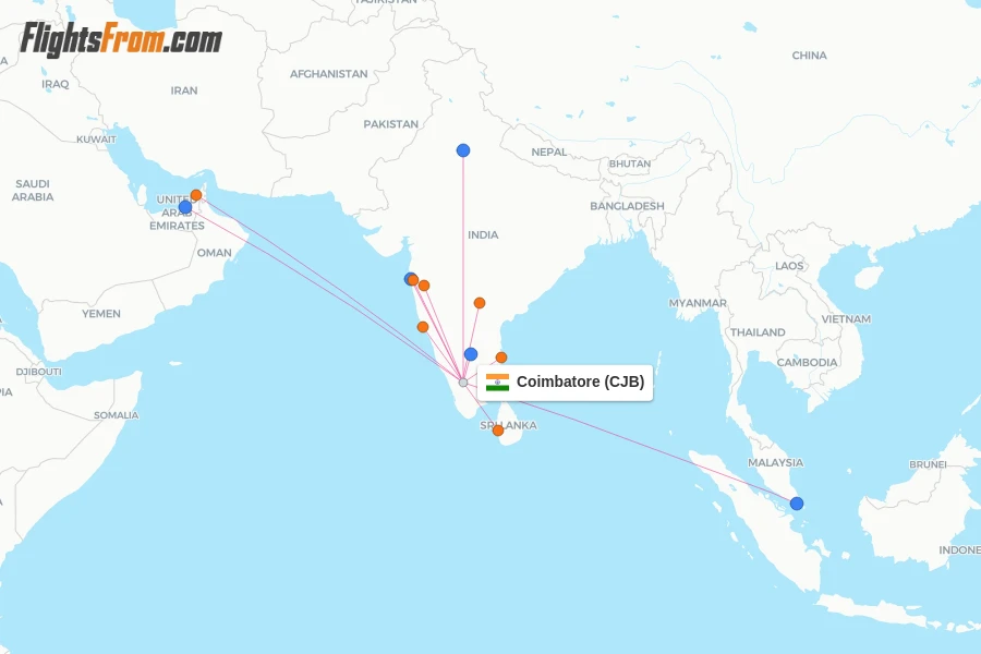 Coimbatore flight map