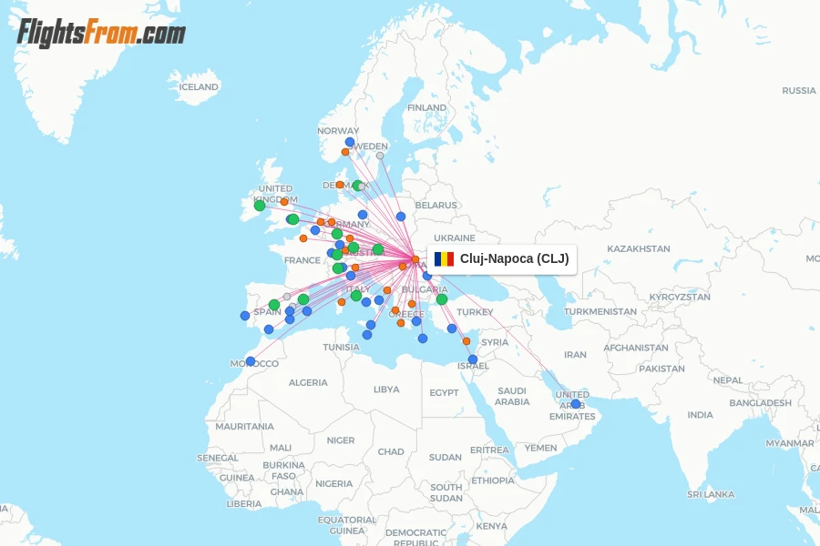 Cluj-Napoca flight map