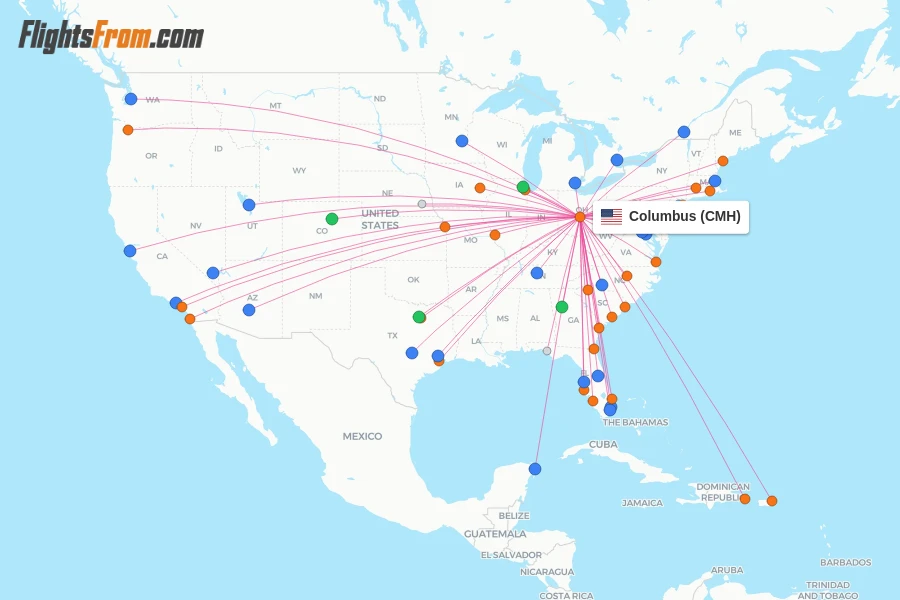 Columbus flight map