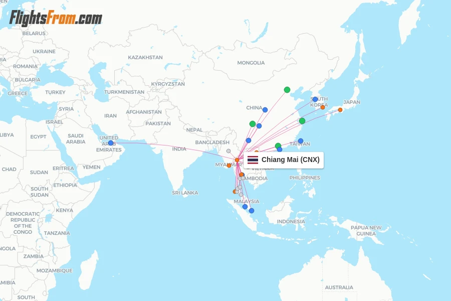 Chiang Mai flight map