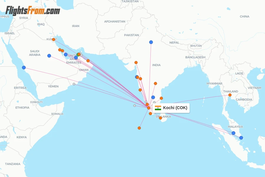 Kochi flight map