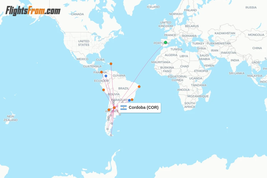 Cordoba flight map
