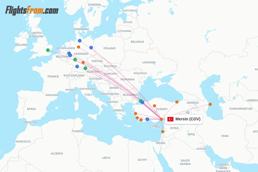 Mersin flight map