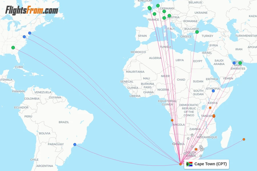 Cape Town flight map