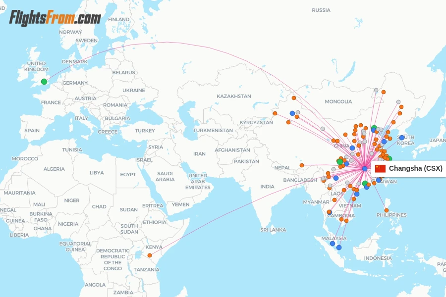 Changsha flight map