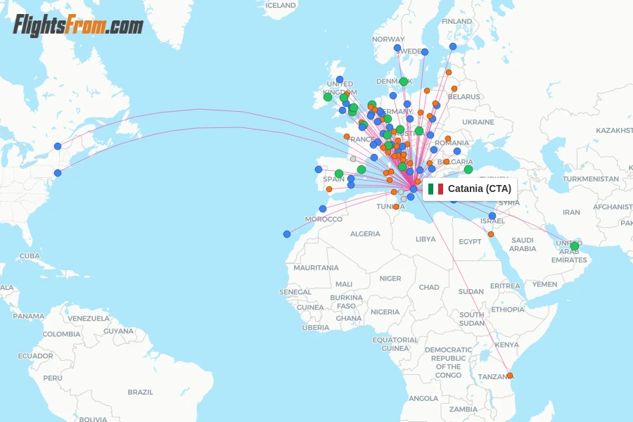 Catania flight map