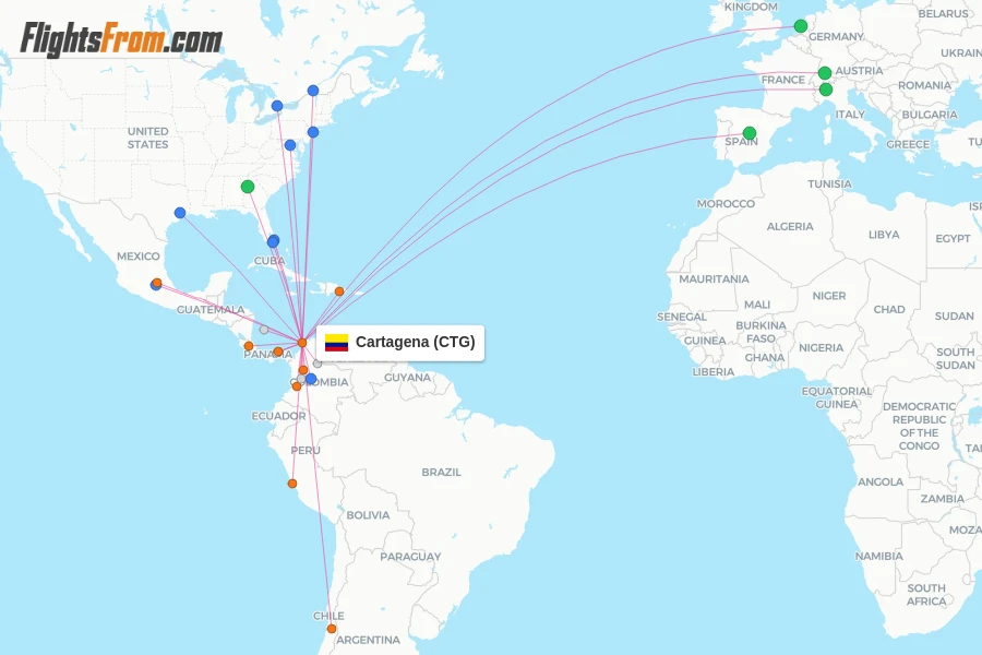 Cartagena flight map