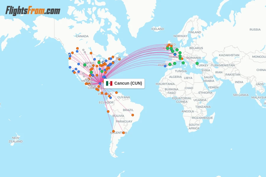 Cancun flight map