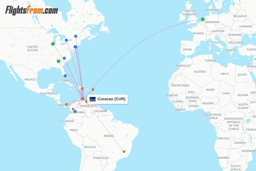 Curacao flight map