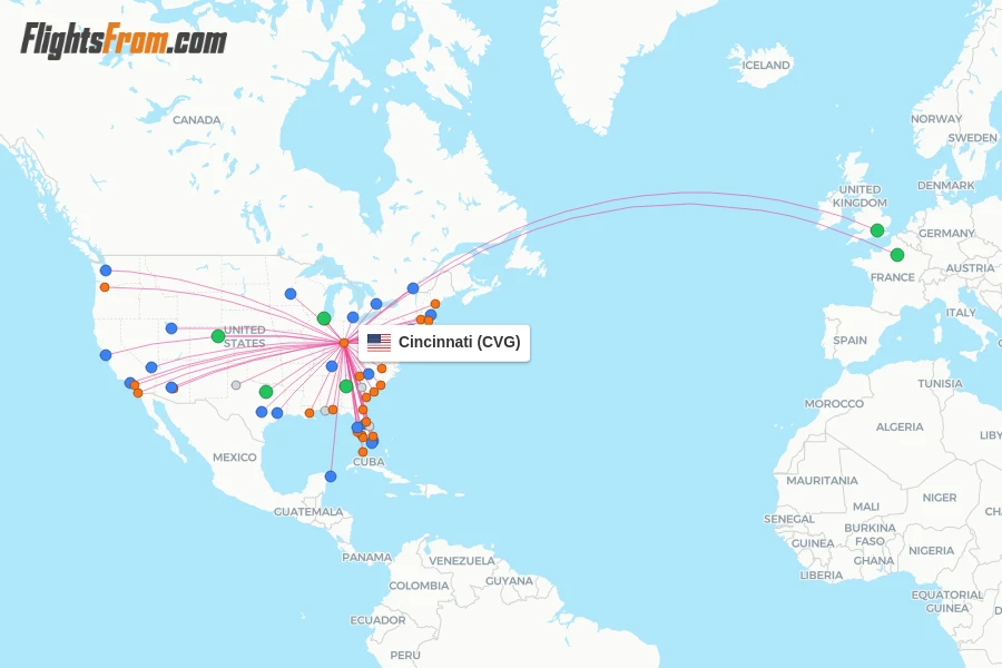 Cincinnati flight map