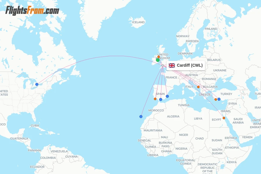 Cardiff flight map