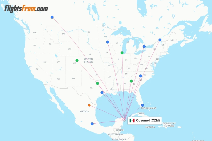 Cozumel flight map