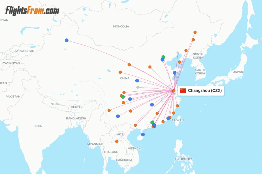Changzhou flight map