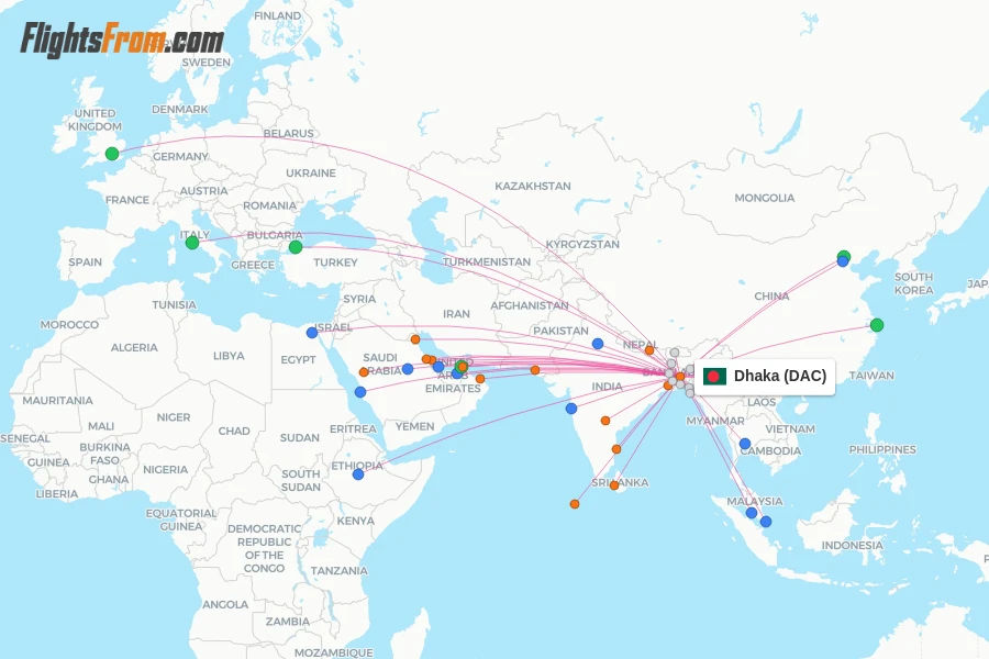 Dhaka flight map