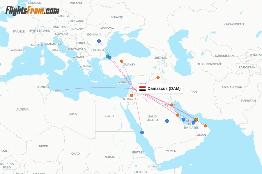 Damascus flight map