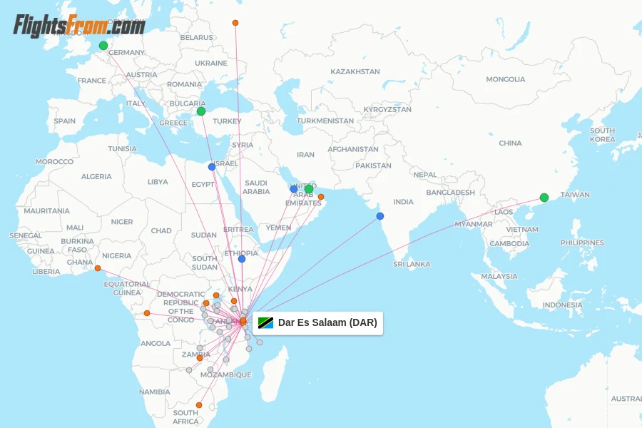 Dar Es Salaam flight map