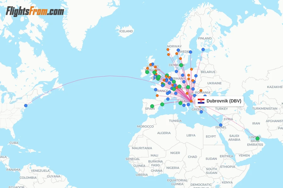 Dubrovnik flight map