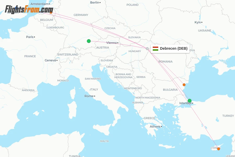 Debrecen flight map