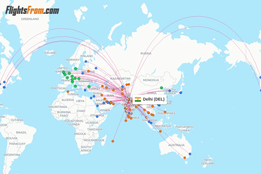 Delhi flight map