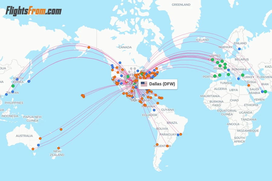 Dallas flight map
