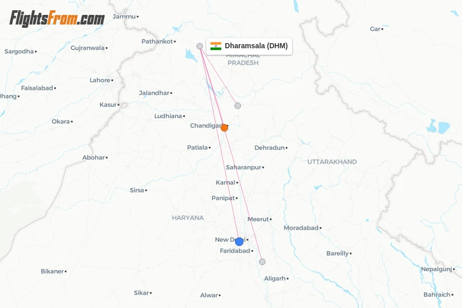 Dharamsala flight map