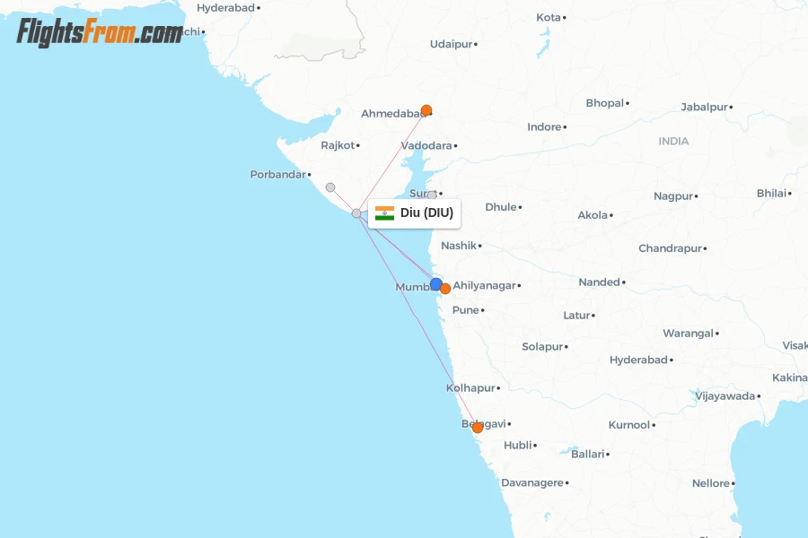 Diu flight map