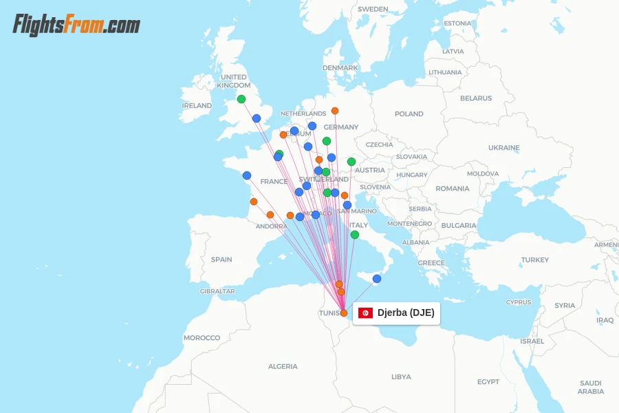 Djerba flight map