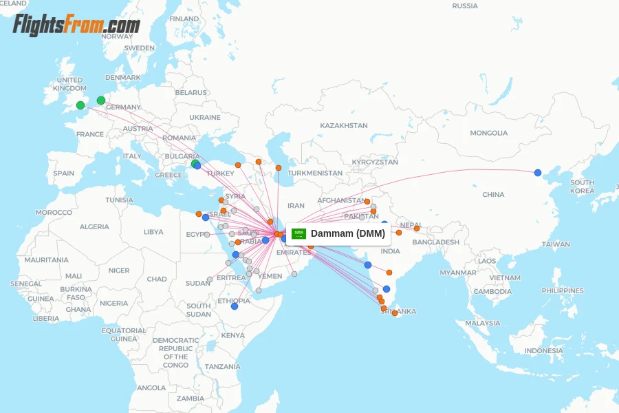 Dammam flight map