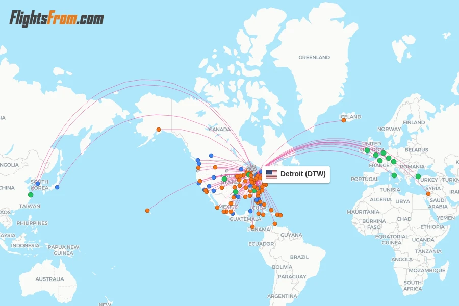 Detroit flight map