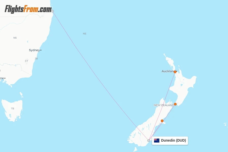 Dunedin flight map