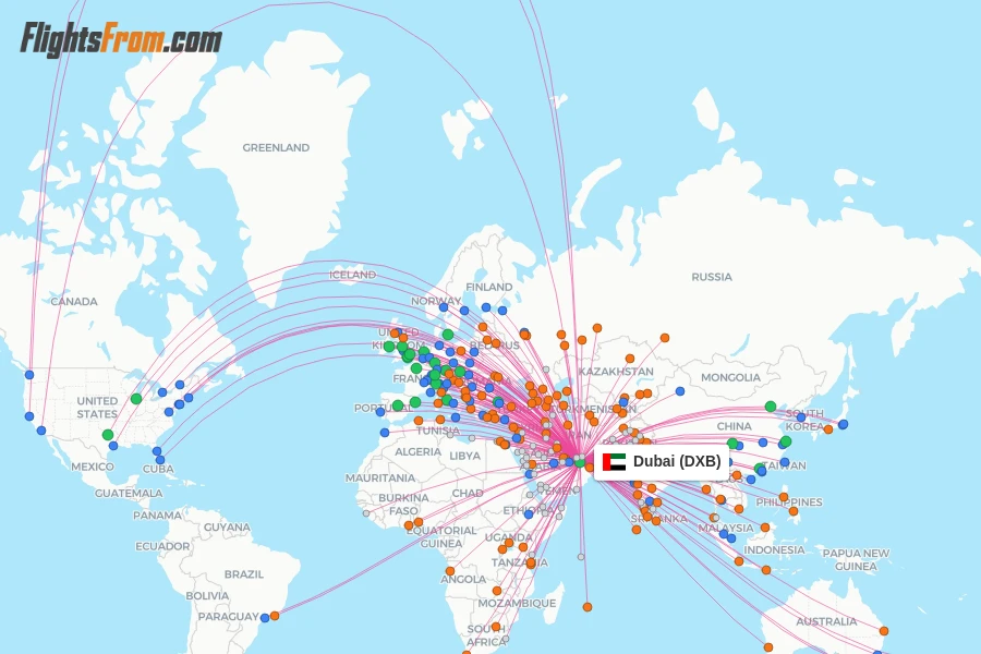 Dubai flight map
