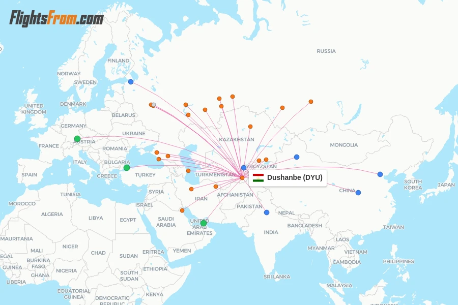 Dushanbe flight map