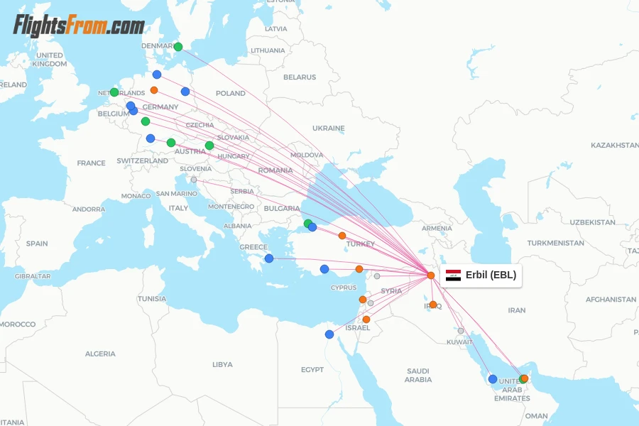 Erbil flight map
