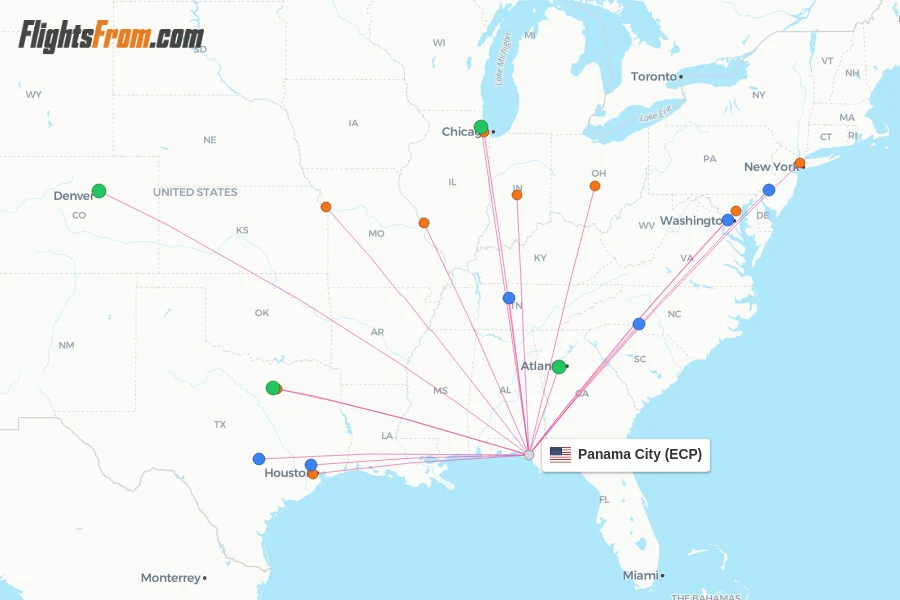 Panama City flight map