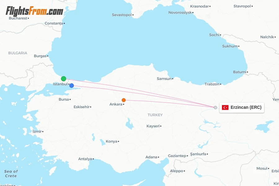 Erzincan flight map