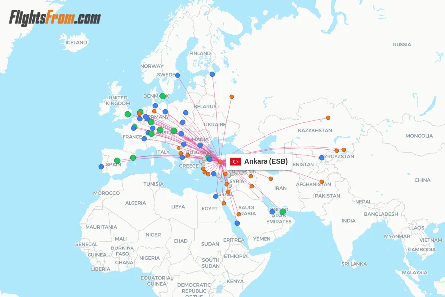 Ankara flight map