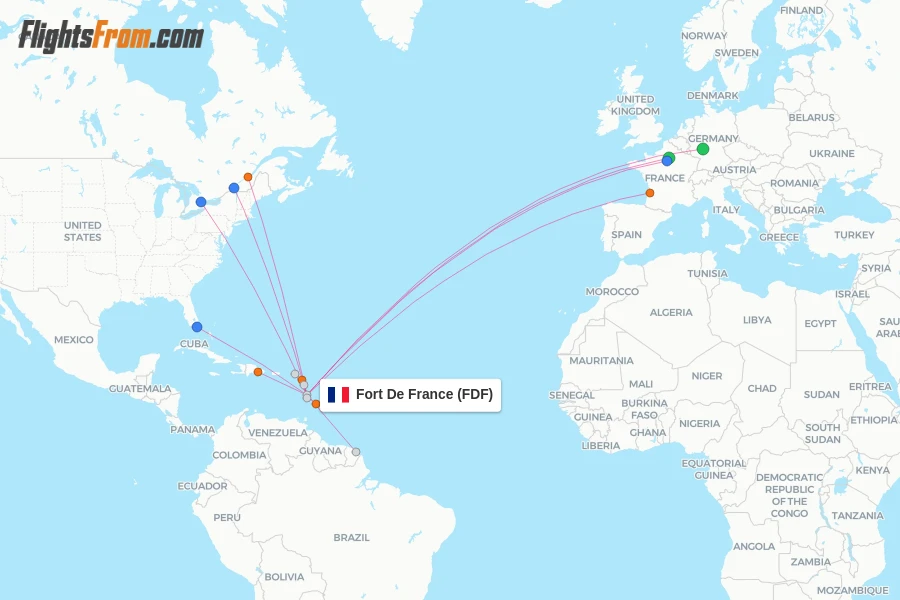 Fort De France flight map