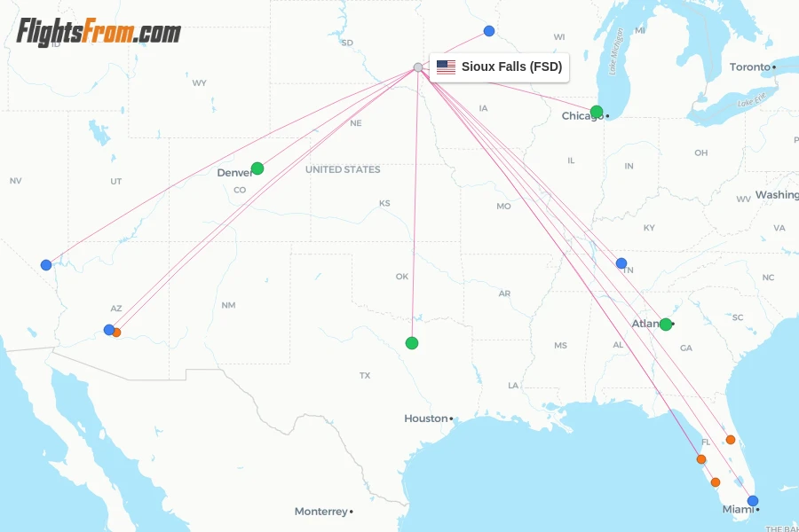 Sioux Falls flight map